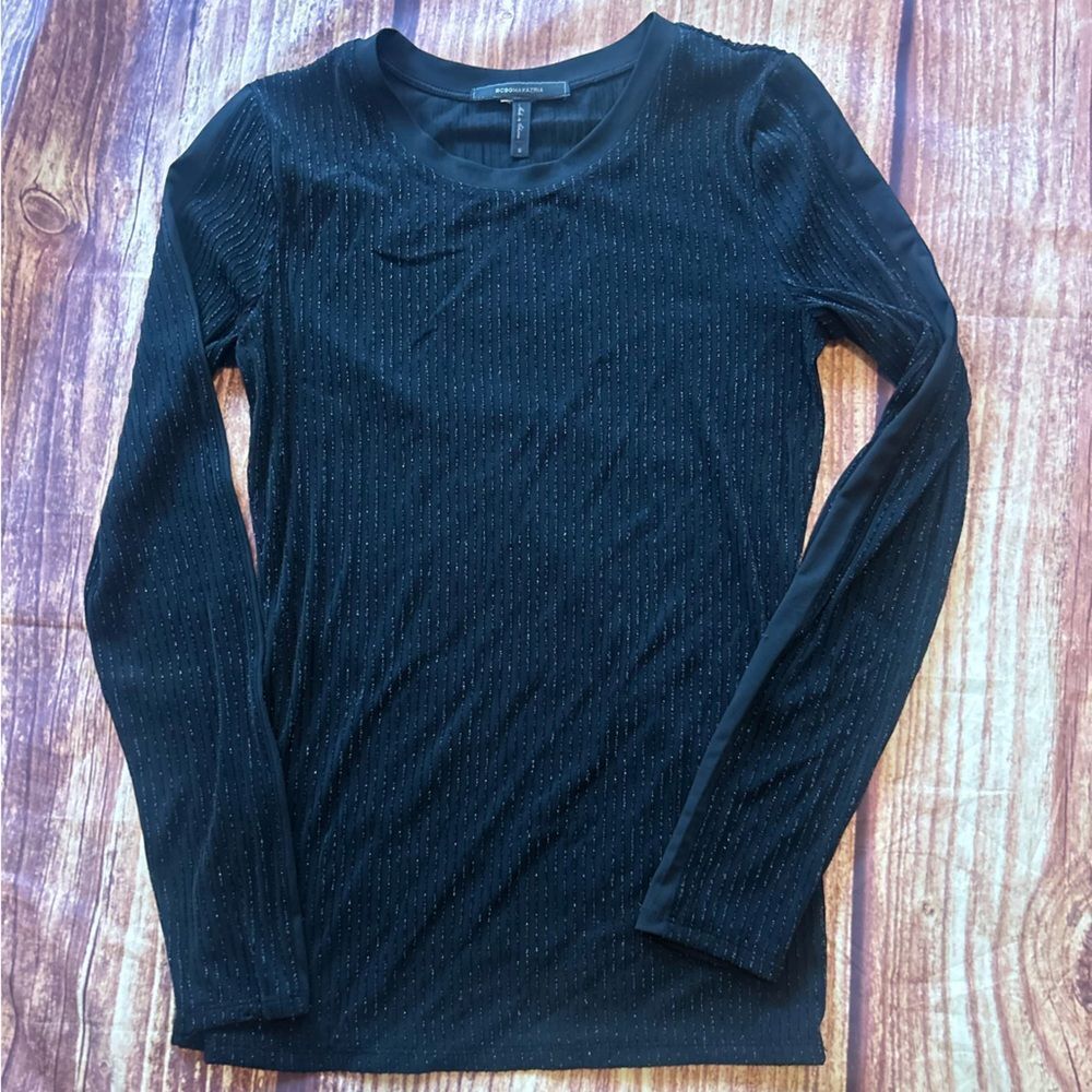 Women’s BCBGMAXAZRIA Sequins Black Long Sleeve Top Size S